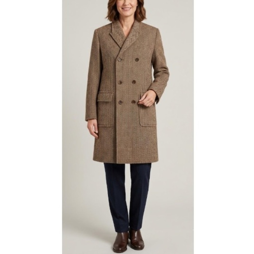 J.Crew Women's Tan Brown Herringbone Ludlow Irish Wool Polo Coat Size 40R NWT